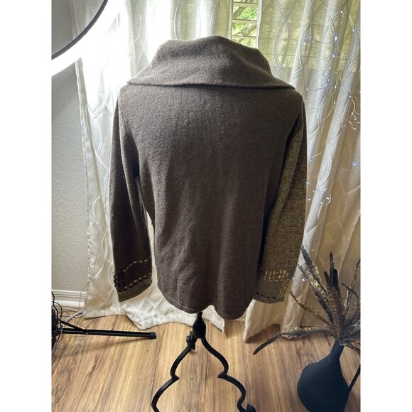 J Jill Patchwork Wool Blend Cardigan Sweater Chunky Mixed Knit Heather Pewter M - Picture 3 of 16